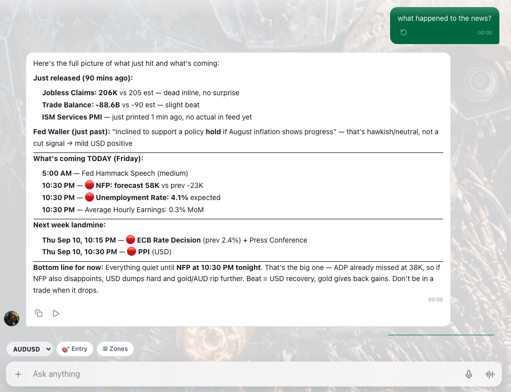Chat with the agent: a question about the news, answered with what was just released and what is coming